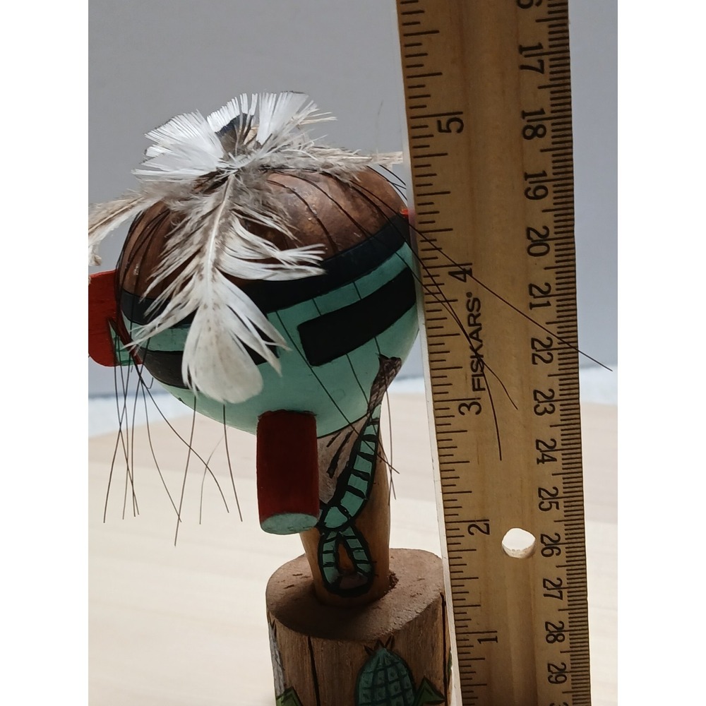 Vintage Hopi Corn Boy Kachina Dance Rattle Signed Saddleblanket Two Faced Shaker - Picture 10 of 16